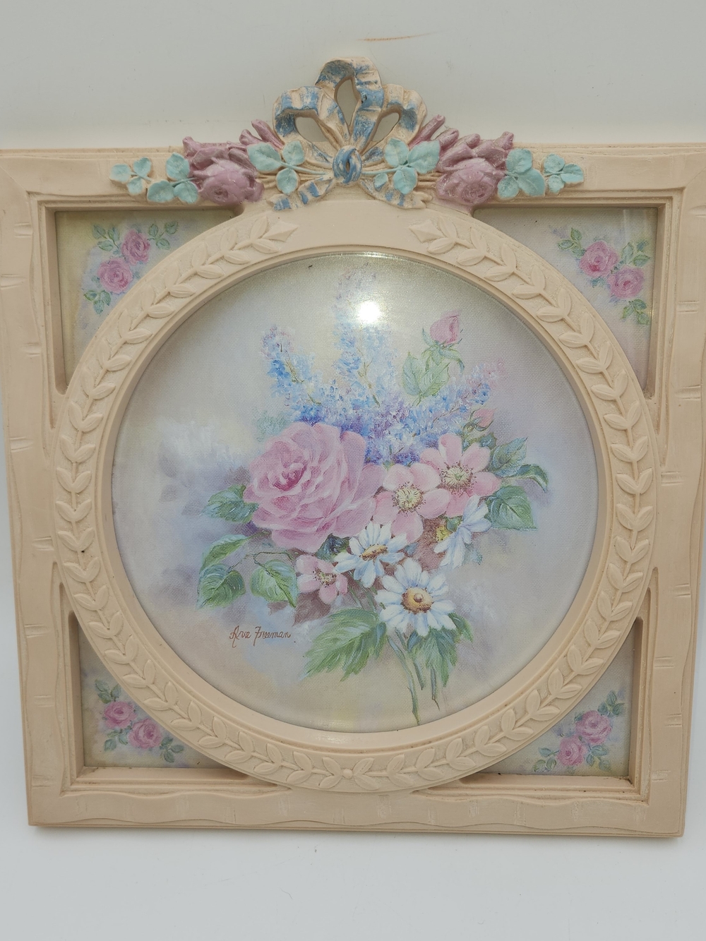 Floral Pastel Wall Plaque in Cream and Pink